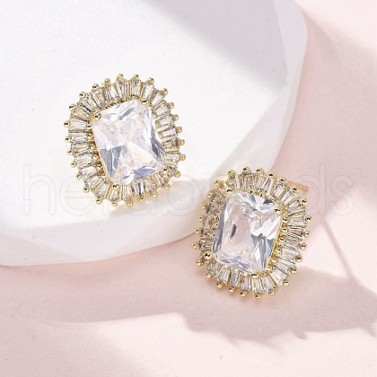 Brass Micro Pave Clear Cubic Zirconia Stud Earrings EJEW-F373-06G-1