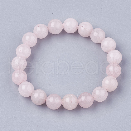 Natural Rose Quartz Bead Stretch Bracelets BJEW-S140-20B-1