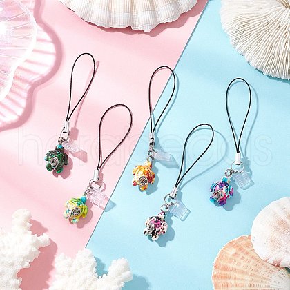 Dyed Synthetic Turquoise Turtle Charm Mobile Straps HJEW-JM03343-1