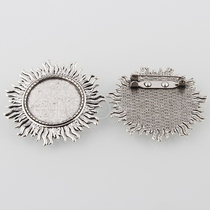 Vintage Alloy Sun Brooch Cabochon Bezel Settings PALLOY-O038-43AS-1
