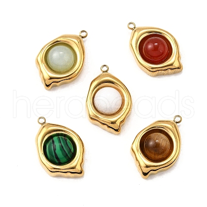 304 Stainless Steel with Natural Mixed Gemstone Pendants  Oval STAS-Z135-08G-1