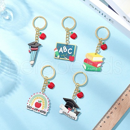 5Pcs 5 Styles Graduation Theme Resin Pendant Keychains KEYC-JKC01271-1