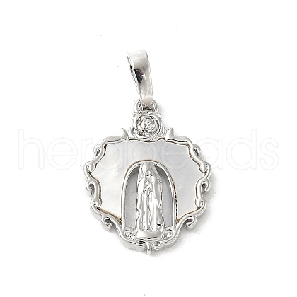 Brass Pave Natural White Shell Religion Pendants KK-S522-23P-A-1