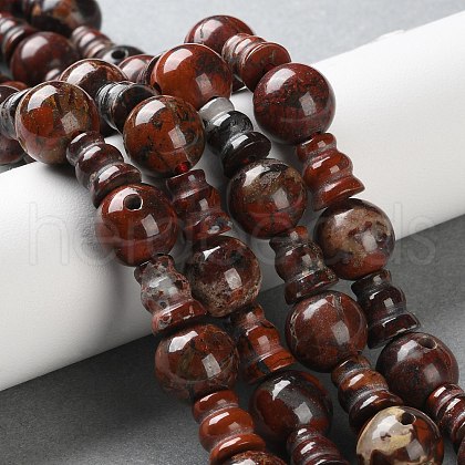 Natural Brecciated Jasper 3-Hole Guru Beads Strands G-K149-56-1