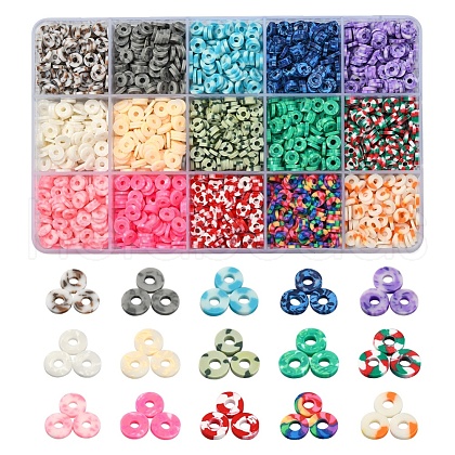 15 Colors Handmade Polymer Clay Beads Strands CLAY-YW0001-45-1