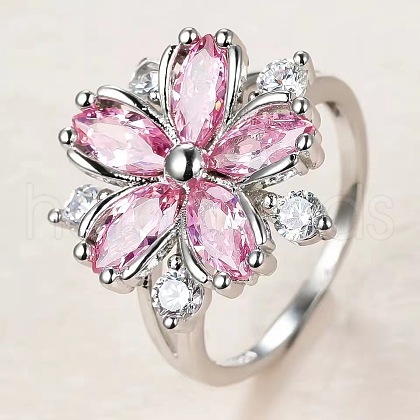 Plum Blossom Brass Pave Cubic Zirconia Finger Rings for Women FS-WG857C0-03-1