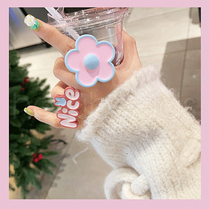 2Pcs Flower & Word Nice Resin Enamel Finger Rings for Women Girls FS-WG6DDE5-03-1
