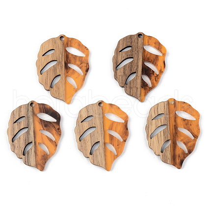 Autumn Theme Resin & Walnut Wood Pendants RESI-S389-003A-A01-1