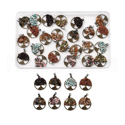 SUPERFINDINGS 4 Sets 8 Styles Natural & Synthetic Mixed Stone Chip Pendants FIND-FH0006-04-1