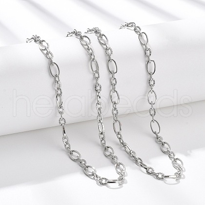 5.5MM 304 Stainless Steel Textured Oval Link Chain Necklaces NJEW-T016-12P-1