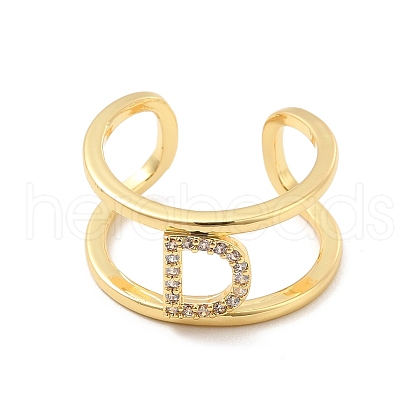 Clear Cubic Zirconia Initial Letter Open Cuff Ring RJEW-A012-01G-D-1