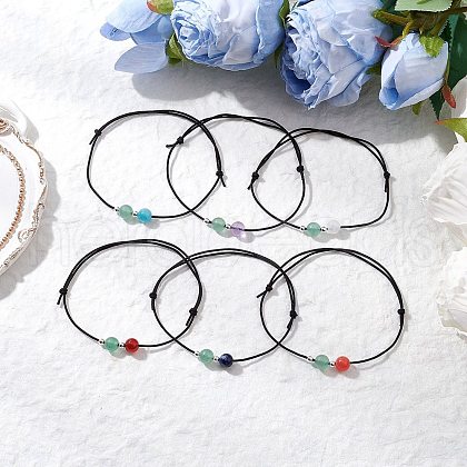6Pcs Natural Gemstone Round Beads Bracelets for Men Women BJEW-JB11751-1