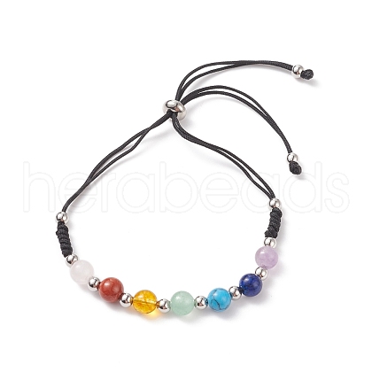 Natural & Synthetic Gemstone Round Beaded Bracelets BJEW-JB08716-02-1