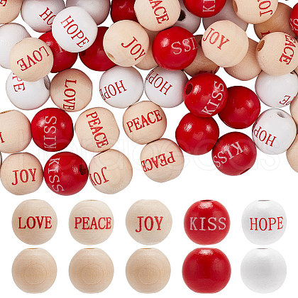 120Pcs 5 Colors Wood European Beads WOOD-FG0001-49-1