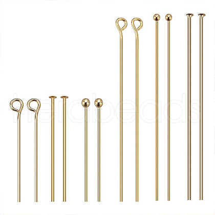 BENECREAT 144Pcs 6 Style Brass Ball Head Pins with Eye Pins and Flat Head Pins KK-BC0007-28-1