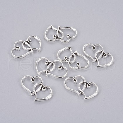 Tibetan Style Double Heart Connector Charms TIBE-M029-02AS-NF-1