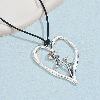 Birth Flower Heart Zinc Alloy Pendant Black Faux Suede Cord Necklaces for Women FS-WGA5BEC-09-1