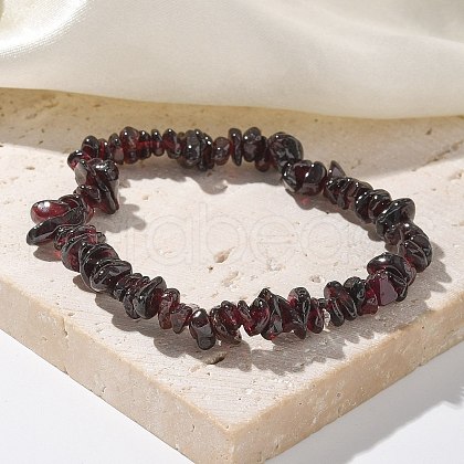 Chips Natural Garnet Beaded Stretch Bracelets BJEW-JB01826-09-1