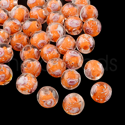 Handmade Luminous Inner Flower Lampwork Beads LAMP-R129-12mm-05-1
