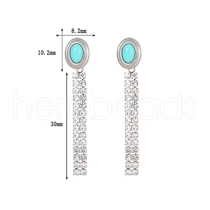 Fashionable Stainless Steel Earrings with Turquoise Inlay and Zircon Chain UI6836-1