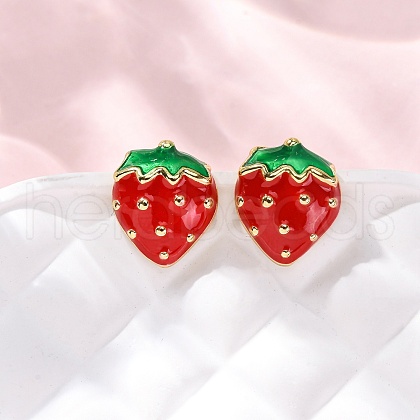 Brass Enamel Stud Earrings EJEW-D322-06G-02-1