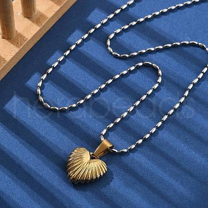 304 Stainless Steel Grooved Heart Pendant Necklaces for Women NJEW-S439-03B-GP-1