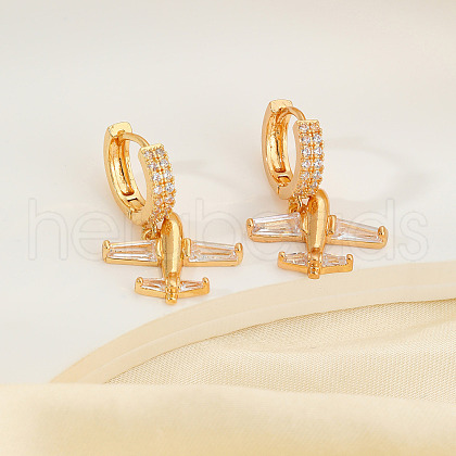 Brass Clear Cubic Zirconia Airplane Hoop Earrings HG3511-1-1