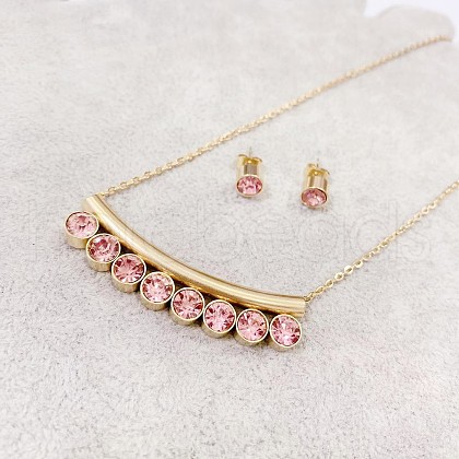 304 Stainless Steel Rhinestone Stud Earrings & Pendant Necklaces Sets FS-WG95951-08-1