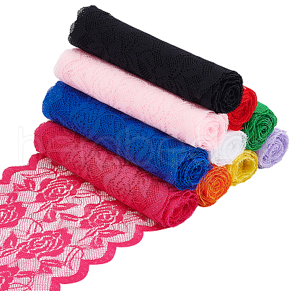 BENECREAT 10 Bundles 10 Colors Polyester Flower Lace Trim OCOR-BC0007-76-1
