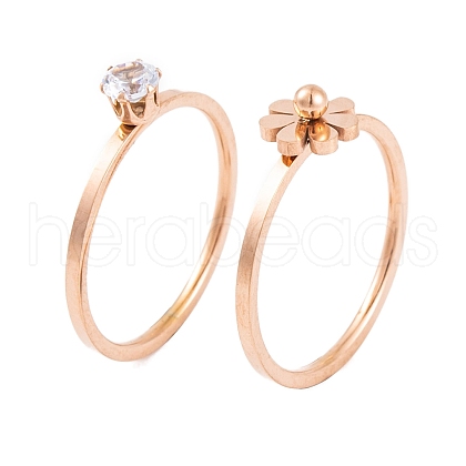 Flower 304 Stainless Steel Finger Ring Set for Women RJEW-C086-28-RG-1