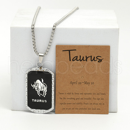 Rectangle with Twelve Constellations Pattern Alloy Pendant Necklaces WGEC014-02-1