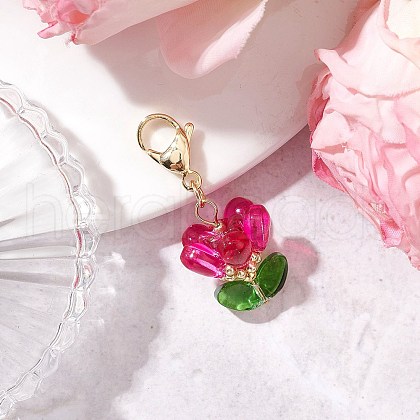 Glass Flower Pendant Decorations HJEW-MZ00206-04-1