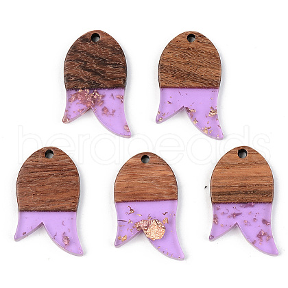 Transparent Resin & Walnut Wood Pendants RESI-S389-060B-B01-1