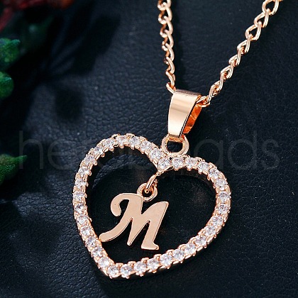Heart Brass Micro Pave Clear Cubic Zirconia Pendant Necklaces WGA8162-18-1