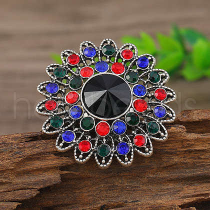 Vintage Ethnic Style Hollowed-out Flower Zinc Alloy Rhinestone Rings PS7884-5-1