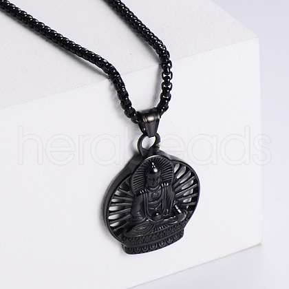 Retro Rock Punk Buddha Stainless Steel Pendant Necklaces OD3263-3-1