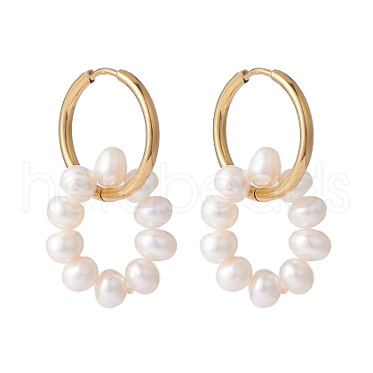 Mother's Day Jewellery Natural Pearl Beaded Ring Shape Hoop Earring EJEW-JE04696-1