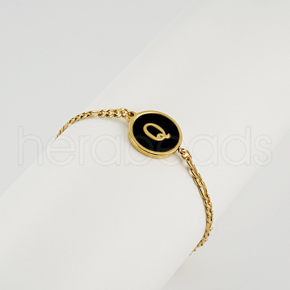 Flat Round with Letter Pattern 304 Stainless Steel Link Bracelets FS-WG4692B-15-1