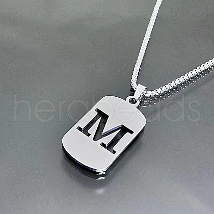 Rectangle with Laser Cut Letter 201 Stainless Steel Initial Pendant Necklaces WGA5E8C-13-1