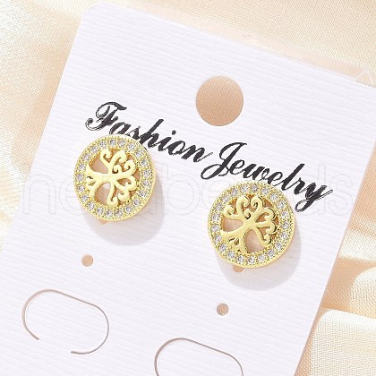 Brass Micro Pave Clear Cubic Zirconia Stud Earrings EJEW-P303-01B-G-1