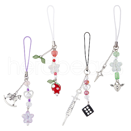 Glass Beads Mobile Straps HJEW-AB00037-1