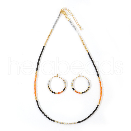 Bohemian Style Glass Beaded Hoop Earrings & Necklaces Sets for Women ET6451-3-1