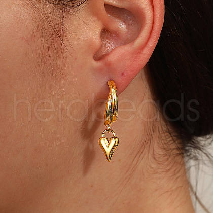 Vintage Stainless Steel C-shaped with Heart Dangle Stud Earrings RJ0929-1-1