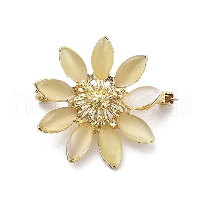Flower Alloy & Glass Cat Eye Brooches JEWB-C037-02G-1