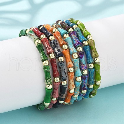 Natural Dyed Imperial Jasper Beads Stretch Bracelets for Men Women BJEW-L171-03A-1