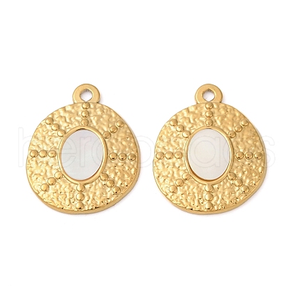 304 Stainless Steel Natural White Shell Pendants STAS-L288-05G-02-1