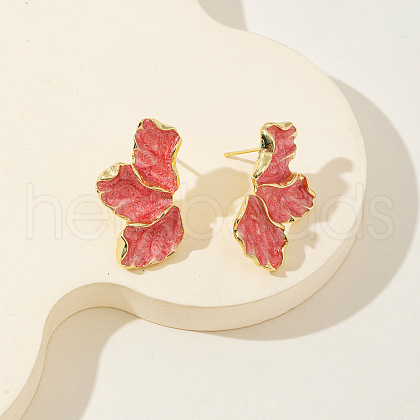 Flower Alloy Enamel Stud Earrings FS-WG50345-02-1