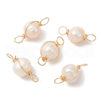 Natural Cultured Freshwater Pearl Connector Charms PALLOY-YW0001-39-1