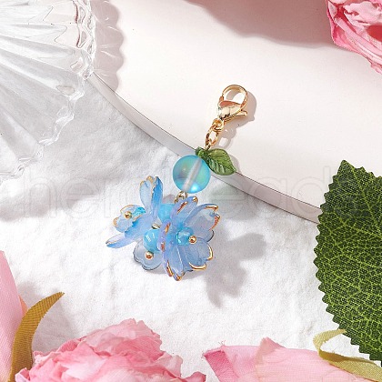 Flower Synthetic Moonstone & Glass Pendant Decorations HJEW-TA00337-02-1