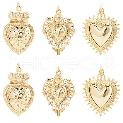 Beebeecraft 6Pcs 3 Styles Rack Plating Brass Pendants KK-BBC0015-34-1